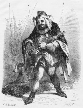 Шут Трибуле в драме Гюго «Король забавляется». Гравюра. Жан-Адольф Босе (1818—1875) и Жорж Руже (1781—1869)